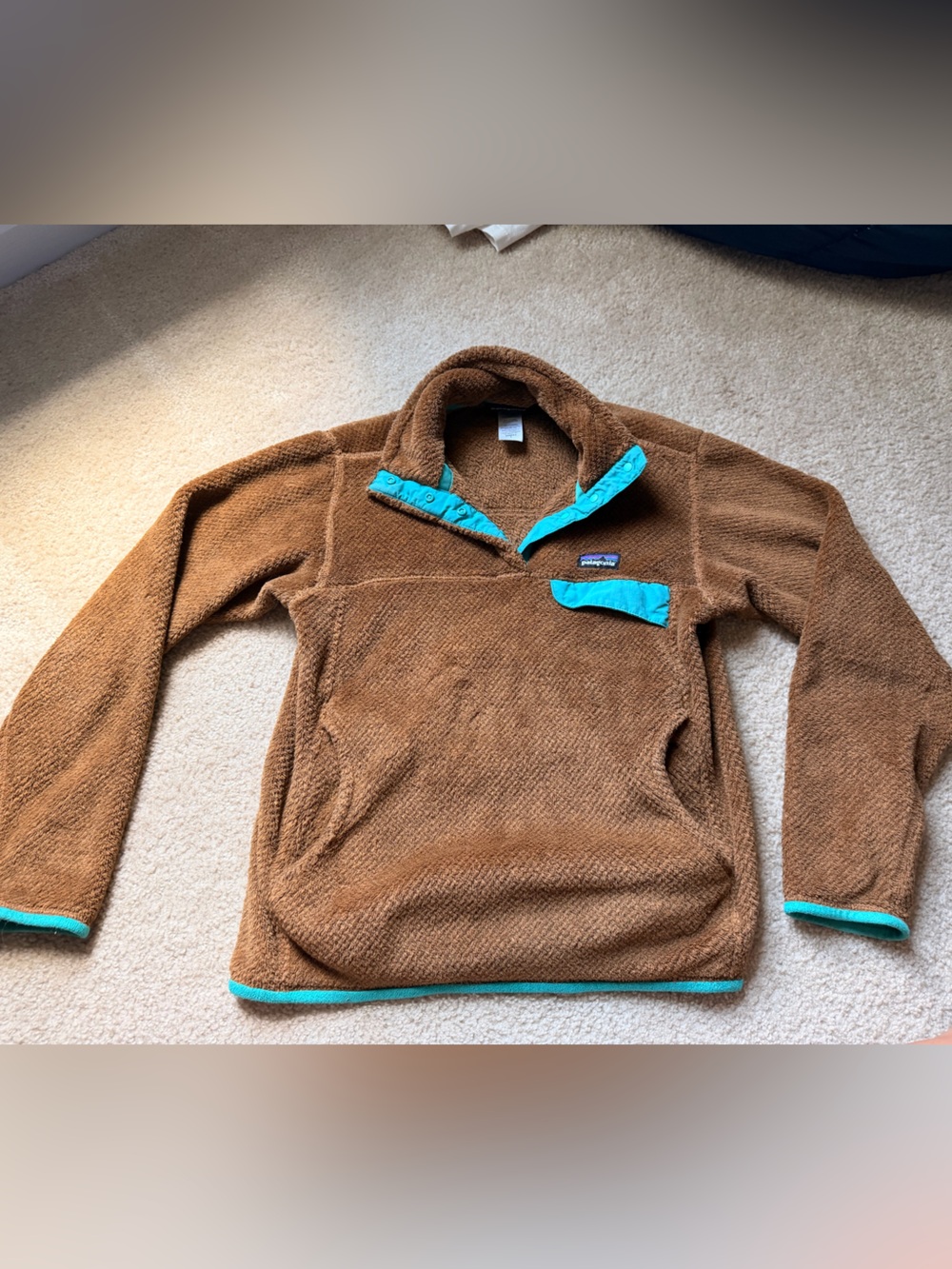Patagonia Brown Fleece Zip-Up Sweater with Teal Accents - Men's
